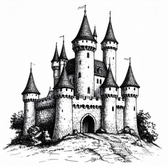 Obraz premium Black And White Castle Illustration