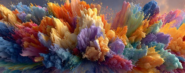 Explosive multicolor abstract background with neon ink splashes and energy bursts