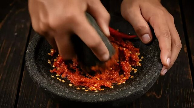 Traditional Process of Making Spicy Sambal Ulek AI Generated