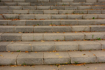 Wooden boardwalk, marble steps, asphalt road, and pedestrian walkway amidst vegetation