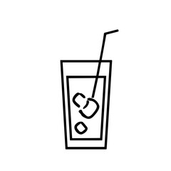 Line art illustration of a tall glass filled with liquid, ice cubes, and a straw.