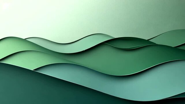 Abstract Paper Cutout Animation of Green Waves in Seamless Loop, Nature Inspired Motion Graphics
