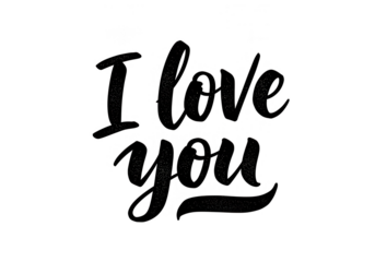 I love you handwritten lettering in black ink, isolated on transparent background