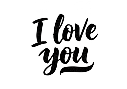 I love you handwritten lettering in black ink, isolated on transparent background - Powered by Adobe
