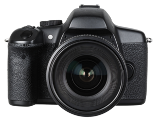 Camera with lens facing front, PNG.