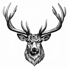 Majestic Stag Head Black And White Illustration