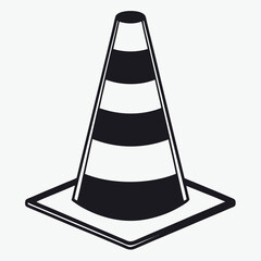Black and white traffic cone with reflective stripes isolated on white background