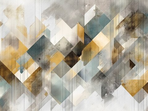 Geometric patterns with curves and straight lines, and wallpaper designed in heavy, soft tones. Generative AI
