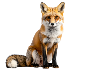 Cute cartoon fox sitting, transparent PNG.