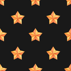  Watercolor star pattern with soft orange stars on a solid black background. Great for digital prints, wrapping paper, fabric, and creative surface designs.
