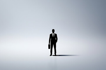 Fototapeta premium Silhouette of a businessman standing on a wall or ladder, representing the concept of success, leadership, and teamwork in finance and business