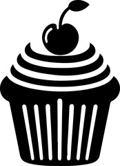 Cupcake Silhouette Icon with Swirl Frosting and Cherry