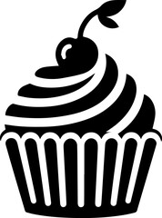 Cupcake Silhouette Icon with Swirl Frosting and Cherry
