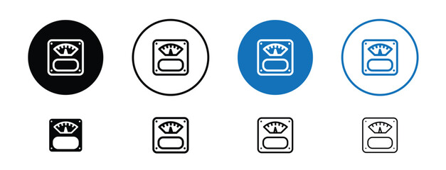 Set of pixel perfect colored Body scale icon, 1 Silhouette, 1 unexpanded, Body scale icon showing weight measurement equipment.