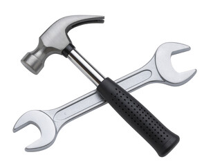 Hammer and wrench crossed, transparent PNG.