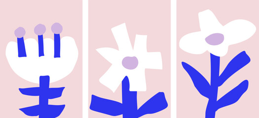 Bold vector visual composition of abstract paper-cut botanical forms. Floral collage stylized design for modern templates , art prints, digital backgrounds or home decor