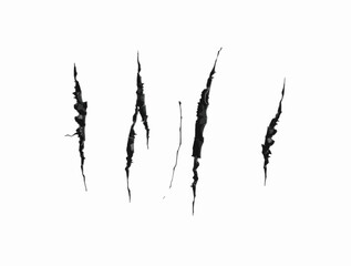 Black claw scratch marks on white background 