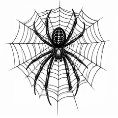 Fototapeta premium Black Spider on a Detailed Web Illustration