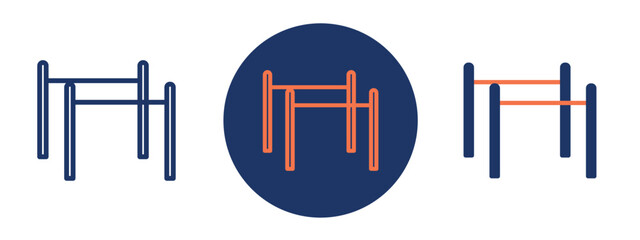 Set of pixel perfect colored Gym bars icon, 1 Silhouette, 1 unexpanded, Parallel bars symbol for gym workouts and fitness.