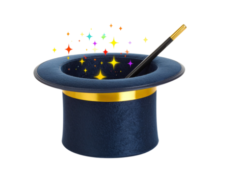 Magic Hat & Wand- Stock Image. Transparent background.
