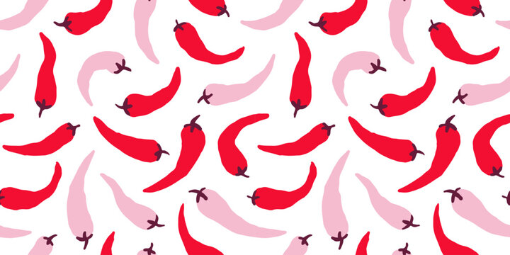 Red chili pepper seamless pattern vector illustration. Mexican hot jalapeno modern hand drawn doodle print.
