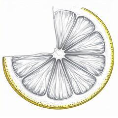 Detailed Line Drawing of a Lemon Slice