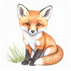 Obraz premium Adorable Orange Fox Kit Sitting in Green Grass