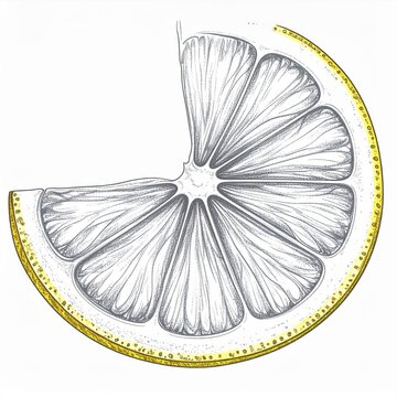 Detailed Line Drawing of a Lemon Slice