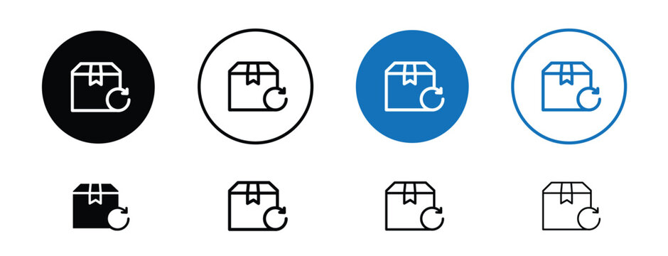 Set of pixel perfect colored Return icon, 1 Silhouette, 1 unexpanded, U-turn arrow over a box representing returns, reverse logistics, and refunds.