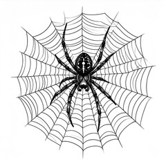 Fototapeta premium Black Spider on Intricate Web Illustration