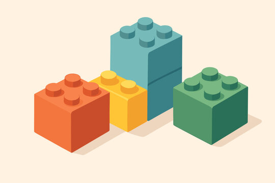 Building blocks chart. Colorful toy bricks arranged in a row like a graph. Isometric vector illustration for business data, growth, development, and financial progress concept.