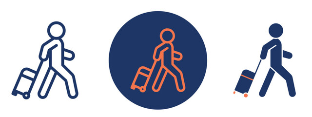 Set of pixel perfect colored Traveller icon, 1 Silhouette, 1 unexpanded, Simple person with suitcase icon for tourism, vacation, and travel planning concepts.