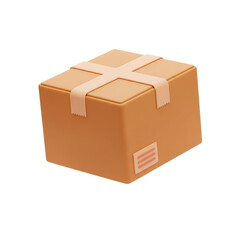 3D sealed cardboard box icon. Parcel for shipping, delivery, and e-commerce orders. Isolated on transparent background, png