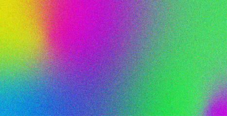 Vibrant abstract gradient background featuring a grainy noise texture with smooth transitions between yellow, magenta, green, and cyan hues. This colorful and energetic design is ideal for digital pro