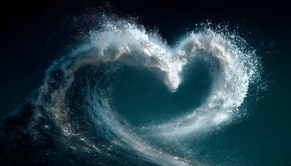 Fototapeta premium An ocean wave curling into a perfect heart shape with sparkling droplets -
