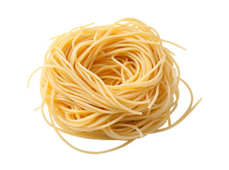 Delicious spaghetti nest pasta close up uncooked italian food cuisine background shot