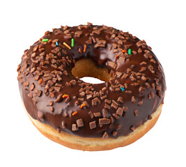 Delicious chocolate donut with sprinkles perfect for breakfast or sweet dessert treat