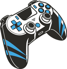 "Minimalist Black and Blue Gaming Controller Vector - Flat Design Illustration"