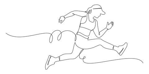  continuous line drawing of energetic woman running.healthy sports training concept 6