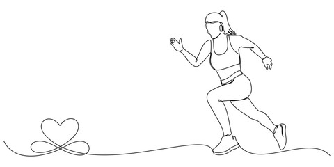  continuous line drawing of energetic woman running.healthy sports training concept 7