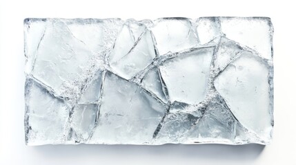 Square-shaped ice block featuring a cracked surface, showcasing a frosty and cool texture with intricate details. Isolated on white background. photo.