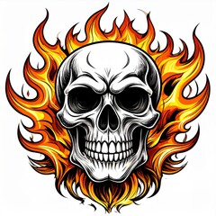 Fiery Skull engulfed in Orange and Yellow Flames