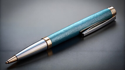 Elegant Teal Blue Ballpoint Pen with Metallic Accents Luxury Writing Instrument