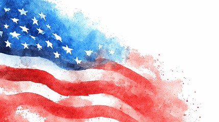 Watercolor Style American Flag Illustration for Independence Day Celebration