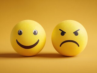 Yellow Ball with Multiple Expressions Illustration - Smiling Angry Happy Embarrassed Crying Emoticon Cartoon Emotion Symbols
