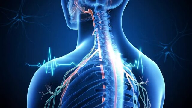 Human Anatomy Illustration with Vascular System Details