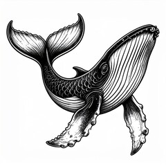 Humpback Whale Stippling Illustration Black and White