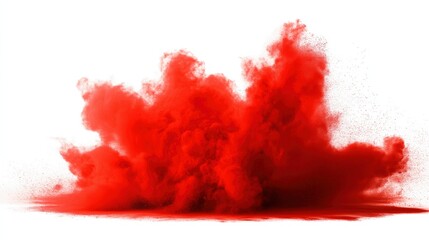 A festive explosion of red powder in mid-air against a clean white background.