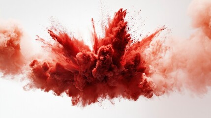 A festive explosion of red powder in mid-air against a clean white background.