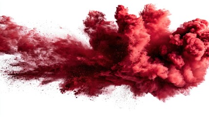 A festive explosion of red powder in mid-air against a clean white background.